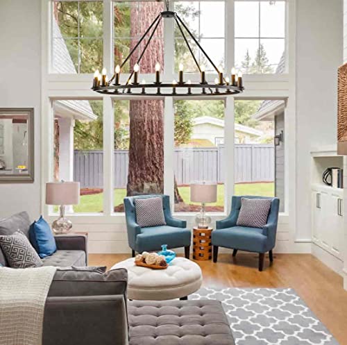 Vimato Wagon Wheel Chandelier Black D50 24-Light, Farmhouse Industiral Round Chandelier Lighting,Kitchen Island Pendant Light Fixtures For Living Room, Dining Room, Kitchen (Black,50Inch 24 Lights) #TOP5