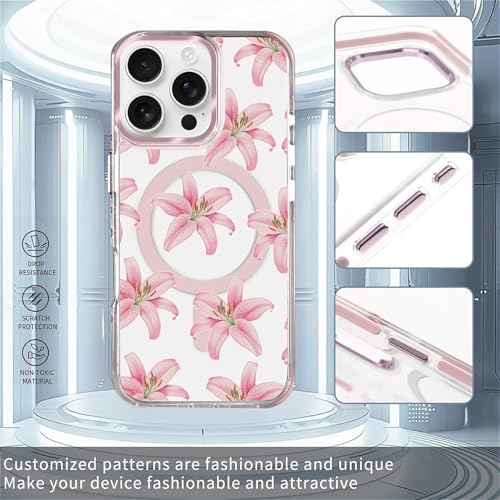Coque iPhone 16 Pro transparente fleur de lys tigre rose Magsafe - 3