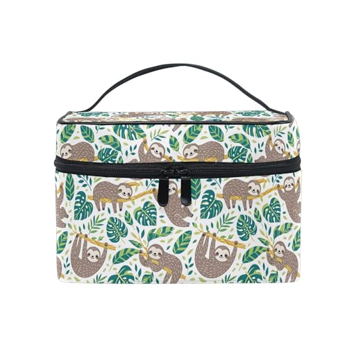 Mnsruu Makeup Bag, Cute Sloths And Tropical Palm Leaves Travel Makeup Organizer Bag Cosmetic Cases Toiletry Bags for Girl Women Ladies