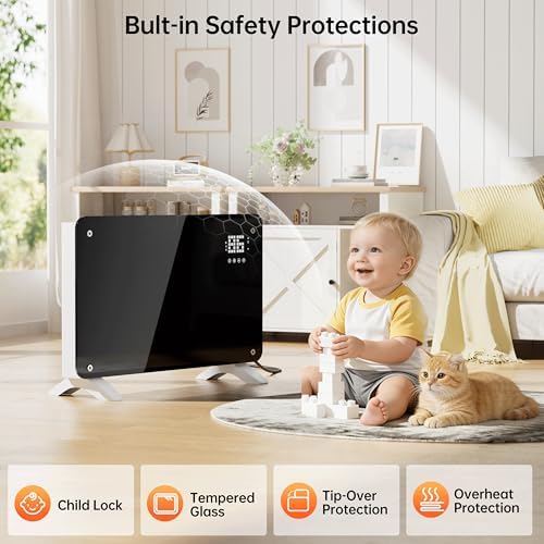 SUNDATE Convection Heater Wifi Control, Indoor Space Heater, 1500W Electric Heating with Remote Control, Digital Display, Fast Heating, 24H Timers for Living Room, Bedroom, Office (Black W/White) — view 8