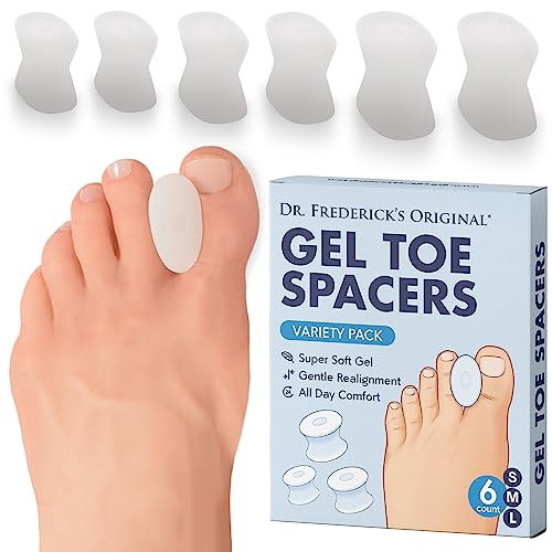 Dr. Frederick's Original Gel Toe Separators - 6 ct - Soft Spacers for Bunions, Overlapping Toes & Pain Relief - Variety Pack - Includes Small/Medium/Large
