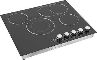 4-Burner Electric Cooktop, 24" x 20" Electric Ceramic Cooktop with Knob Control, 110V 1200W Built-in Stove Top with 0-90mins Timer, for Home, Commercial Kitchen, for Hotel, Restaurant