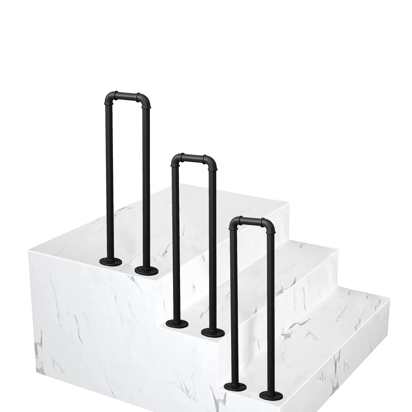 KHLMSRXJ Transitional Handrail for Outdoor Steps and Indoor Stairs, Handrails Picket Fits 1 Steps Matte Black Stair Rail Wrought Iron Railing with Installation Kit Hand Rails/2.8Ft/85Cm