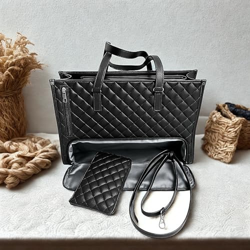 Image of Large Laptop & Lunch Tote Bag for Women - Spacious Office Shoulder Handbag for Work, Travel & Daily Use with Multi Compartments (Black)