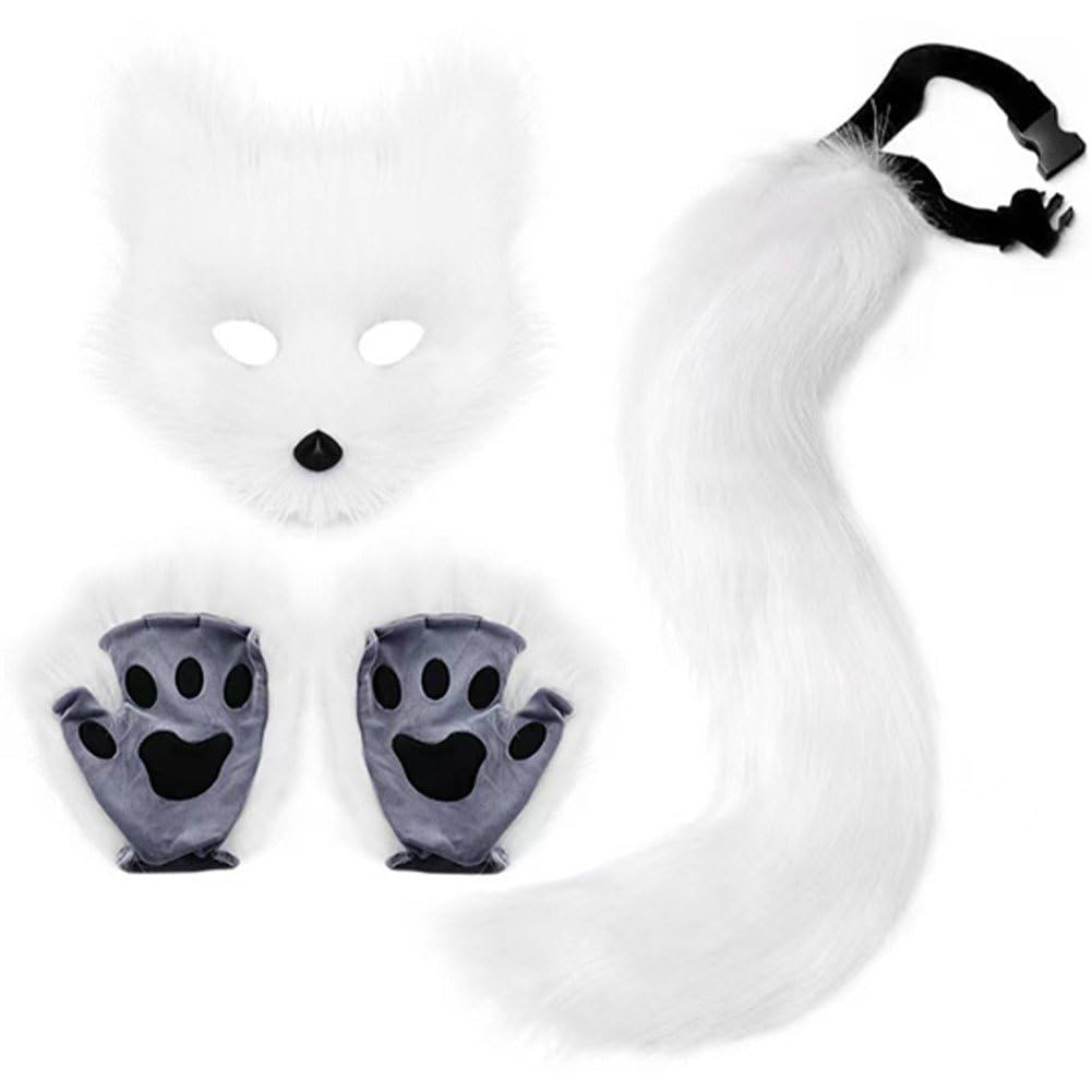 Ymxygz Furry Cosplay Set Cat Mask Tail Paw Gloves Adult Cat Halloween Cosplay Therian Animal Party Costume for Women Men