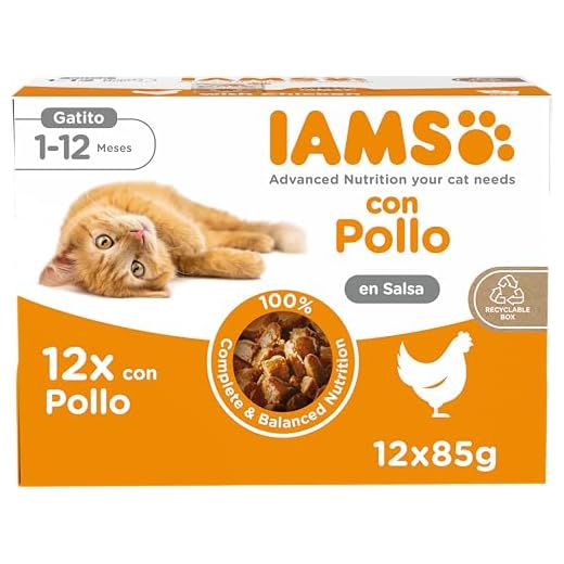 IAMS Delights Alimento húmedo en salsa, para gatitos con pollo, 12 x 85g