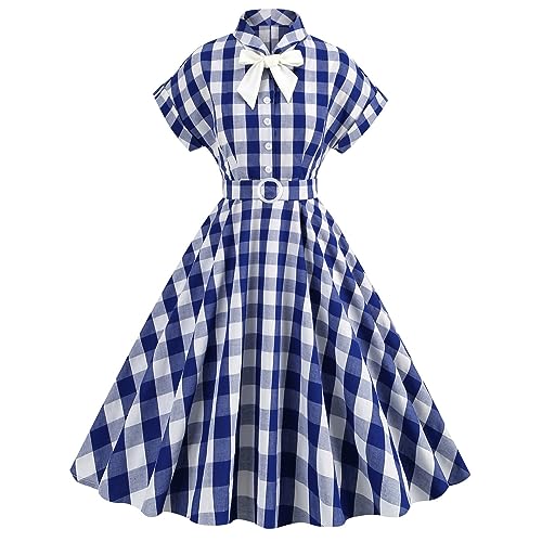 Robe rétro à carreaux sans manches avec coupe trapèze en coton confortable