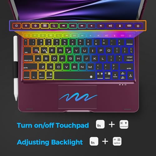 Image of NOKBABO for iPad 10th 11th (A16) Generation Case with Keyboard, iPad Air 11 inch case (M4 /M3 /M2), Keyboard for iPad Pro 11 (4th /3rd /2nd /1st) & iPad Air 5 /4, Trackpad, 360 Swivel, Backlit - Raspberry