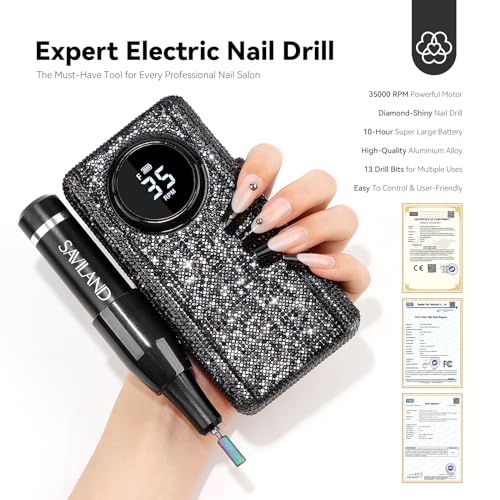 Image of SAVILAND Professional Electric Nail Drill for Acrylic Nails : 35000RPM 2025 Portable Nail File Faster Removal Acrylic Nails & Large Battery Capacity for Nail Art, Pedicure Manicure Home Nail Salon