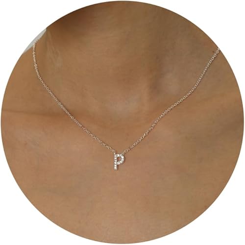 KICKGY Initial Necklaces for Women, Dainty Silver Letter Necklace Sterling Silver Personalized CZ Initial Necklace Cute Monogram Name Necklace