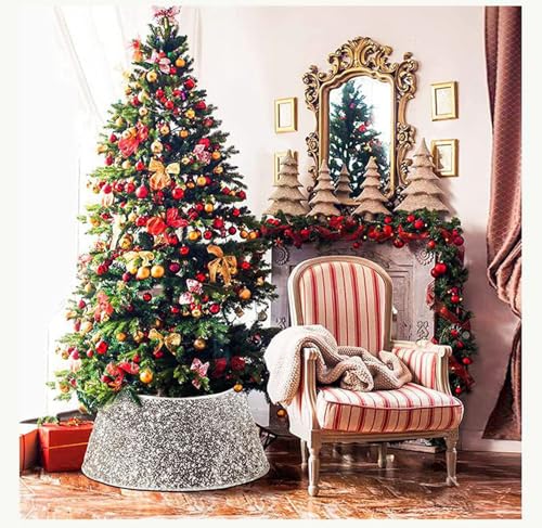 Couvre-Pied de Sapin de Noël à Paillettes, Cache-Pied pour Décoration (Blanc) – vue 6