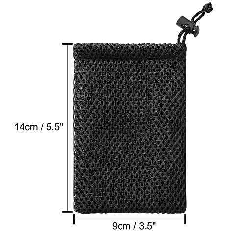 Uxcell 3 Pcs Black Pouches, Drawstring Storage Bag, Thick Nylon Mesh Pouch Small Storage Bag #TOP1
