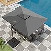 PHI VILLA 9x 12 Large Patio Umbrella Outdoor Aluminum Cantilever Umbrella with Double Top Rectanglar Canopy Windproof Hydraulic Offset Umbrella for Pool Deck Garden Beach Porch Grey