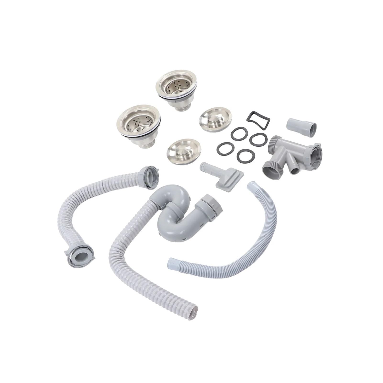 Accessori For Scarichi Da Cucina Tubo Scolapiatti For Lavello Da Cucina In Acciaio Inossidabile S Piegato Con Set Di Tubi For Fognatura A Doppio Scarico