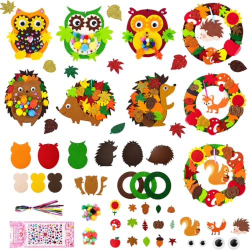 Sunshinestar 29 Stück Filz Herbst Bastelset für Kinder,mit Eulen, Igel und Kränzen,Herbst Basteln mit Kindern,Kreatives Bastelset für Herbstdeko, Aktivitäten in der Schule, Festliches Geschenk