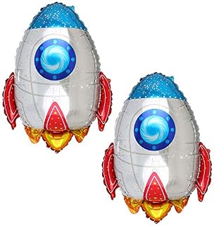 2 Pcs Rocket Shaped Big Mylar Foil Balloon Universe Space Theme Birthday Party