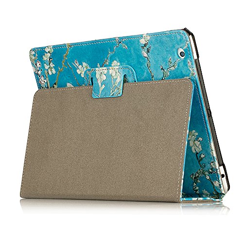 Ruban Folio Case For Ipad 2 3 4 (Old Model) 9.7 Inch Tablet - [Corner Protection] Slim Fit Smart Stand Protective Cover Auto Sleep/Wake, Apricot Blossom #TOP4