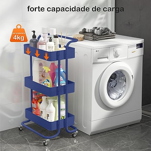 Carrinho Organizador Multiuso 3 Prateleiras Com 4 Rodinhas cor:azul