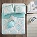 Intelligent Design Senna Comforter Set Full/Queen Size - Aqua Blue/Gray, Damask – 5 Piece Bed Sets – All Season Ultra Soft Microfiber Teen Bedding - Great For Guest Room and Girls Bedroom