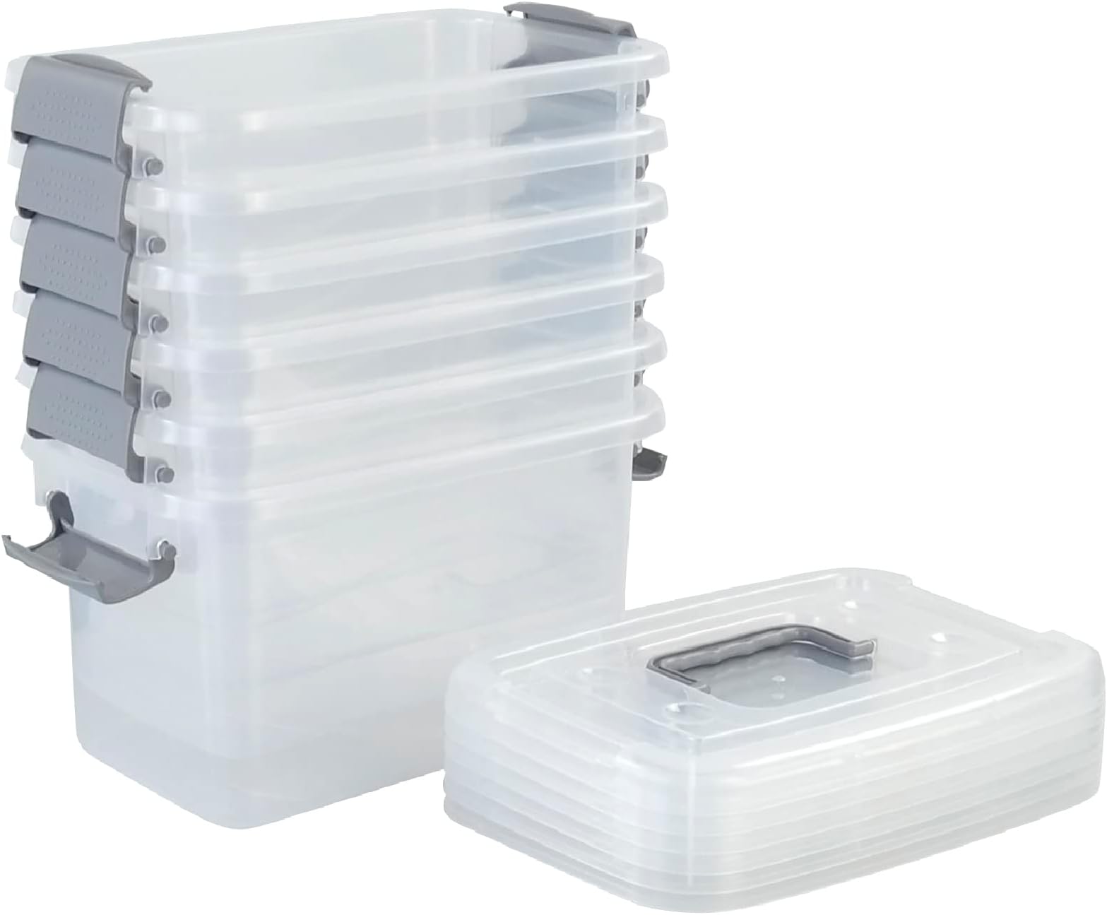 6 Packs 5 L Small Plastic Container Box, Latching Storage Bins with Handle