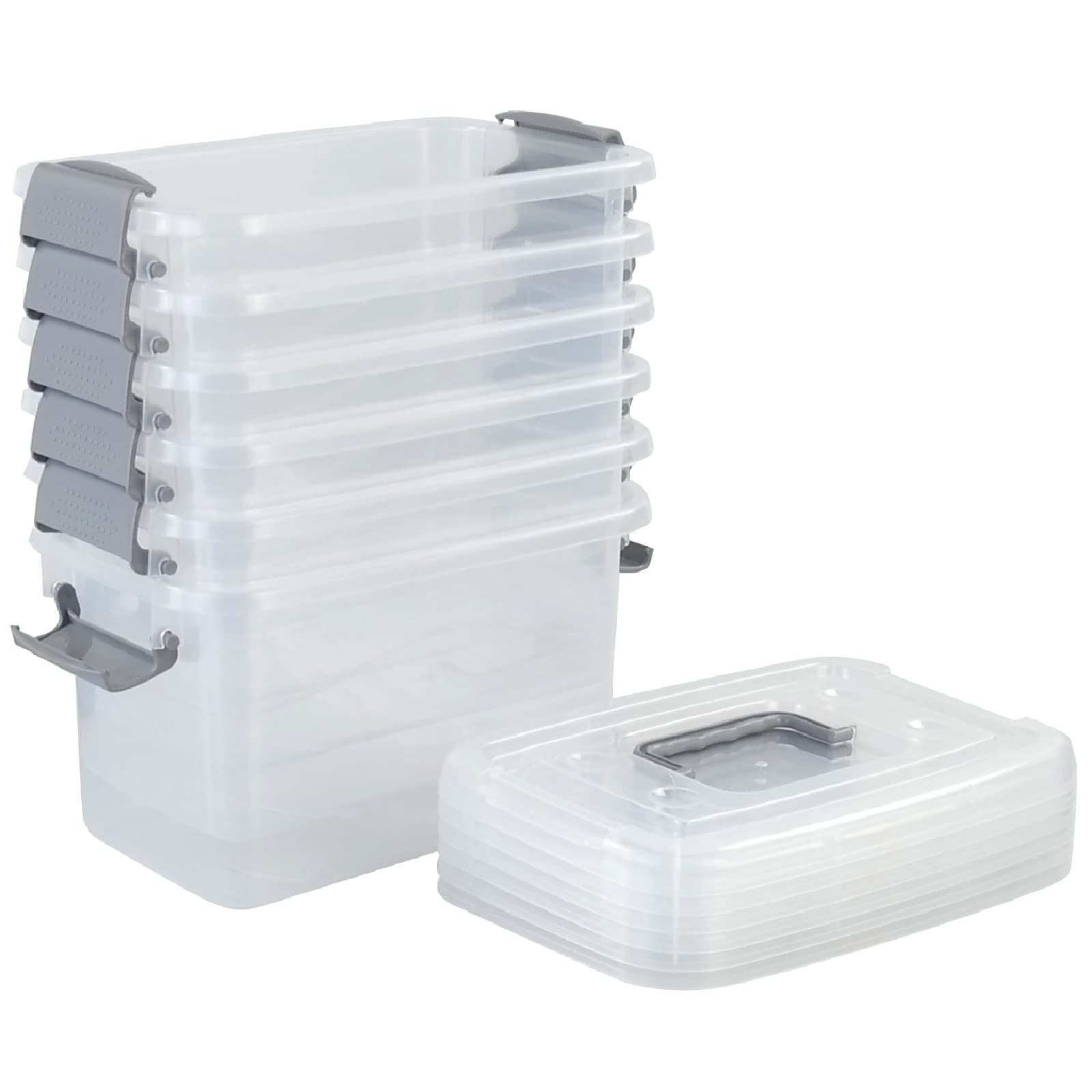 6 Packs 5 L Small Plastic Container Box, Latching Storage Bins with Handle