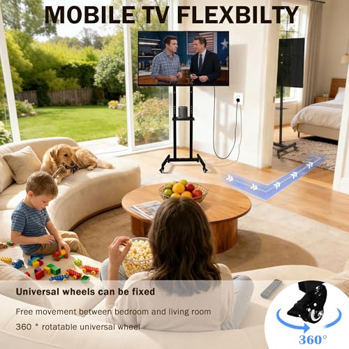 Mobile TV Stand for 32-55" TV Height Adjustable Floor Stroller with Storage Rack Weight 55 Lbs Silent Lockable Wheels for Home Office Meeting Room - image 3