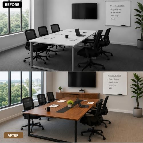 Image of Conference Table for Office & Meeting Room | Large Executive Meeting Table | Modern Office Conference Table | Tabletop with Black Metal Frame | Rustic Brown- 180 x 120 x 75 cm