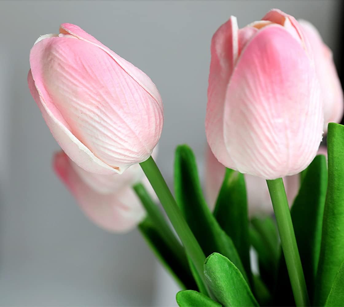 Kisflower 30Pcs Latex Tulips Real Touch Pink Artificial Flowers Fake Tulips Arrangement Bouquet for Home Office Wedding Decor (Pink) - Image 4