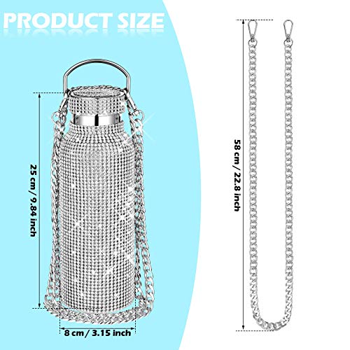 Diamond Water Bottle Bling Rhinestone Stainless Steel Thermal Bottle Refillable Water Bottle Insulated Water Bottle Glitter Water Bottle With Chain For Women Girls Gifts (Silver, 750 Ml) #TOP1