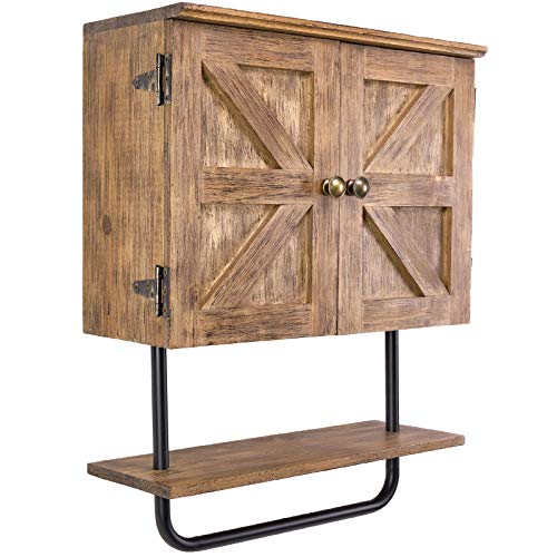 EXCELLO GLOBAL PRODUCTS 17x21'' Barndoor Bathroom Wall Cabinet, Space Saver Storage Cabinet Kitchen Medicine Cabinet with Adjustable Shelf and Towel Bar, Brown by EXCELLO GLOBAL PRODUCTS - Used condition - US$23.84