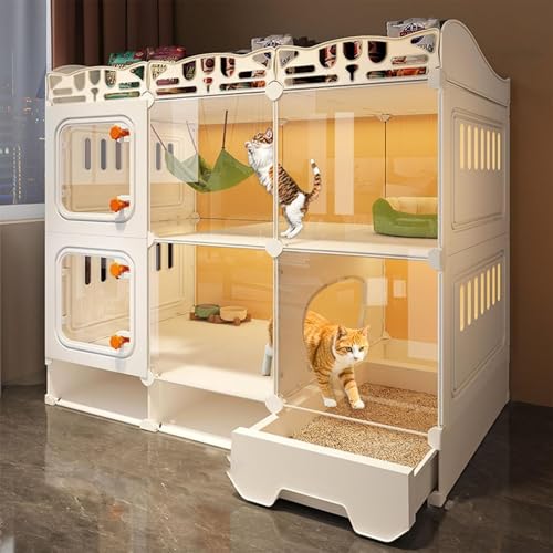 acmeer 猫 ケージ キャットケージ トイレ付き 大型 1/2/3段 引き出し 通気性が良い 脱走防止 掃除しやすい 大きい 透明引き戸 透明 取り外し可能 頑丈 保護 トイレ一体型 防臭 飛散軽減 おしゃれ 猫用 室内小屋 快適なスペース DIY ベ