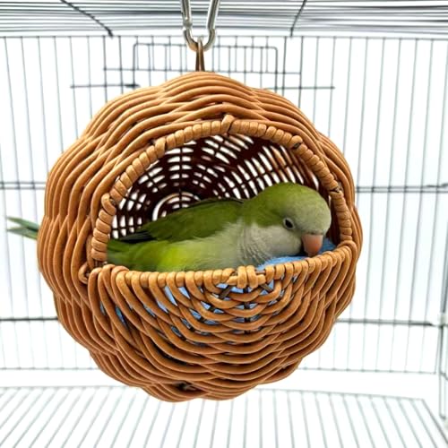 SHGNUY Rattan Bird Nest for Cage，Hanging Parakeet Bed Hammock Hideout Lay Eggs Canary Nest Sleep Parakeet Warm House Hut Parrot Cage Accessories for Cockatiel Budgerigar Finche Canaries