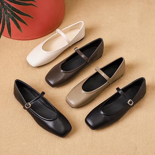 Womens Flats Comfortable Dressy with Buckle Strap Mary Jane Square Toe Flats Ballet Slip On Dress Shoes2