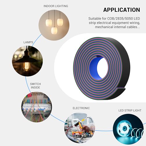 Image of PAUTIX 65.6ft /20M Extension Cable Wire Cord,22AWG 4-pin Wire Cord for RGB COB LED Strip Lights,3528 /5050 Tape Light,5V 12V 24V Low Voltage Extension,Copper Clad Aluminum Copper Wire