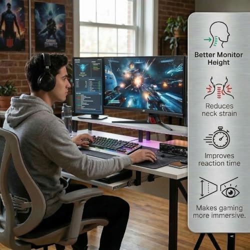 Image of FFO StarX Computer Table for Home Pc | Office Table for Home | Keyboard Tray & Moniter Riser, Laptop Table, Worktable, Study Table, Workstation | Wood, Metal, (150 Cm x 60 Cm) - DIY