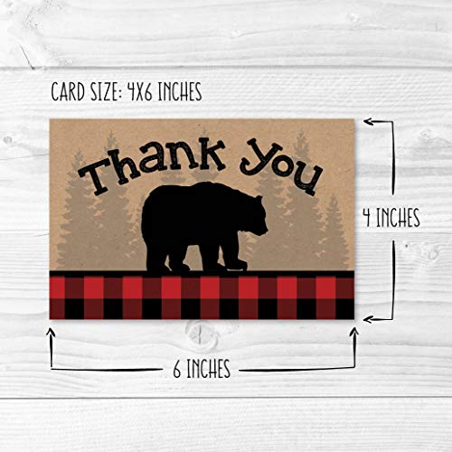 24 Bear Lumberjack Thank You Cards With Envelopes, Kids Or Baby Shower Thank You Note, Rustic Zoo Animal 4X6 Varied Gratitude Card Pack For Party, Girl Boy Children Birthday, Modern Event Stationery #TOP3