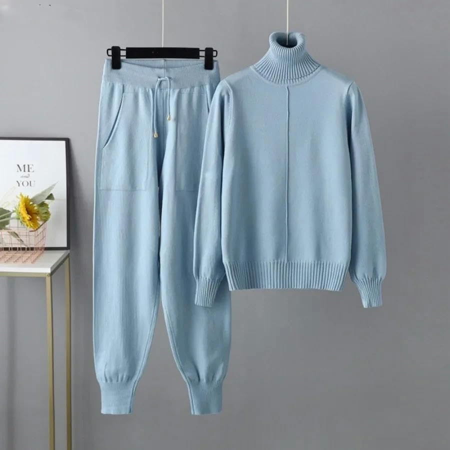 Tuta da donna casual calda 2PCS lavorata a maglia set autunno inverno cashmere dolcevita maglione e pantaloni harem set