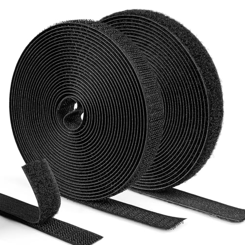 Klettband zum Nähen Set 16mm x 5m Klettverschluss zum Nähen (Hakenband & Flauschband) Robustes Klettband Breit Nicht Klebend für Textilien & DIY Starker Halt Schwarz
