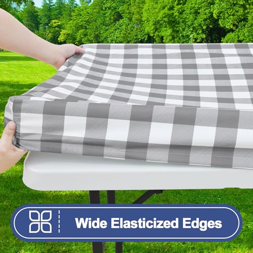 Smiry 5 Foot Picnic Table Cloth 2 Pack, Elastic Fitted Polyester Tablecloth by Smiry - Used condition - Image 2