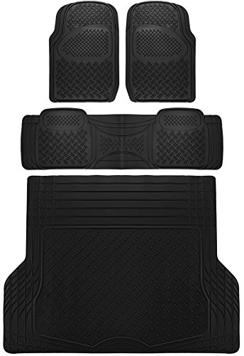 Oxgord 4Pc Rear Set Diamond Rubber Floor Mats, Universal Fit Mat For Suvs Vans- Rear Driver Passenger Side, Rear Runner And Trunk Liner Black #TOP17