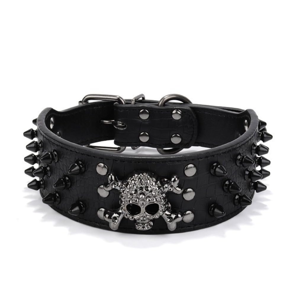 Skull Rivet Pet Collar,Sharp Spiked Studded Dog Collar,Stylish Leather Halloween Dog Collar for Medium & Large Dogs Pitbull,Labrador,Boxer (Black1, S(Neck15-18in))