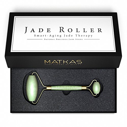 MATKAS Ultra-Premium Jade Roller, Smart-Aging Therapy, Hand-Made Natural Double Neck Healing Massager
