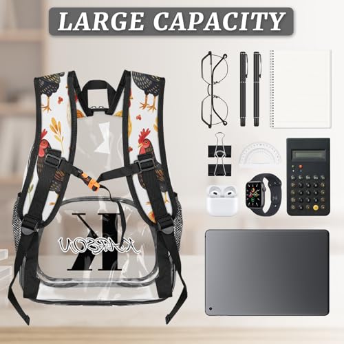 Personalized Small Clear Backpack Stadium Approved Heavy Duty PVC Plastic Custom Chicken Transparent Backpacks See Through Bag with Name, Cock Hens Rooster3