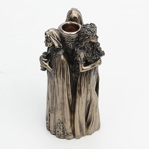 Miniatura 3 de Veronese Design Portavelas Wiccan Triple Goddess de 6 3/4 pulgadas de alto, escultura de resina bronceada fundida en frío, figura celta,