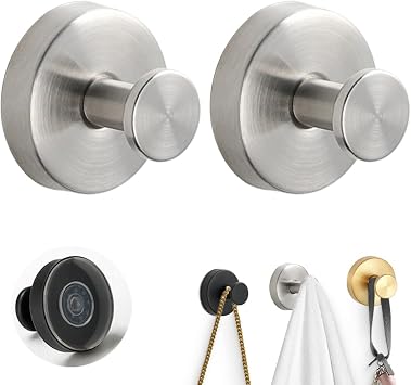 Suction Cup Hooks for Wreaths on Glass,2025 Upgrade No-Drill Hooks,Stainless Steel Waterproof Suction Cup Hook,Rustproof Holder Towel Hooks for Bathroom Wall,Kitchen,Tile Silver, 2 PCS