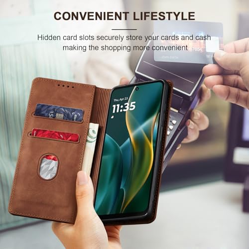 Image of Jasonyu Flip Wallet Case for Moto G 5G (2025),Brown