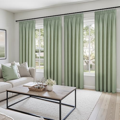 Topfinel 2 Stücke Vorhänge Kurz Salbeigrün Leinen Boho Gardinen Vorhänge mit Kräuselband Voile Vorhang Halbtransparent Vorhang kinderzimmer… – Ansicht 6
