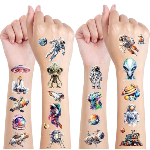 Espacial Tatuajes Temporales Niños, 12 Hojas Espacio Purpurina Tatuaje Temporal, Regalos Para Niños Niñas, Juego de Decoraciones Temáticas Para Fiestas, Relleno Para Bolsas Regalo Cumpleaños Infantil