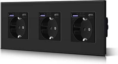 💎 87% MEGA DEAL! BSEED Steckdose aus Glas mit 20W USB C, Schnellladegerät Wandsteckdose, 3 in 1 Unterputz Steckdosen, Einfache Installation, 240V 16A, 228mm 3 Fach Schwarz