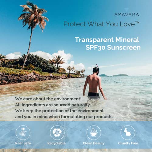 Amavara Transparent Mineral Sunscreen Spf 30, Non Nano Zinc Oxide Reef Safe Sunblock For Sensitive Skin, Biodegradable Broad Spectrum Body & Face Waterproof Suntan Lotion, 1.65 Oz (2 Pack) #TOP2
